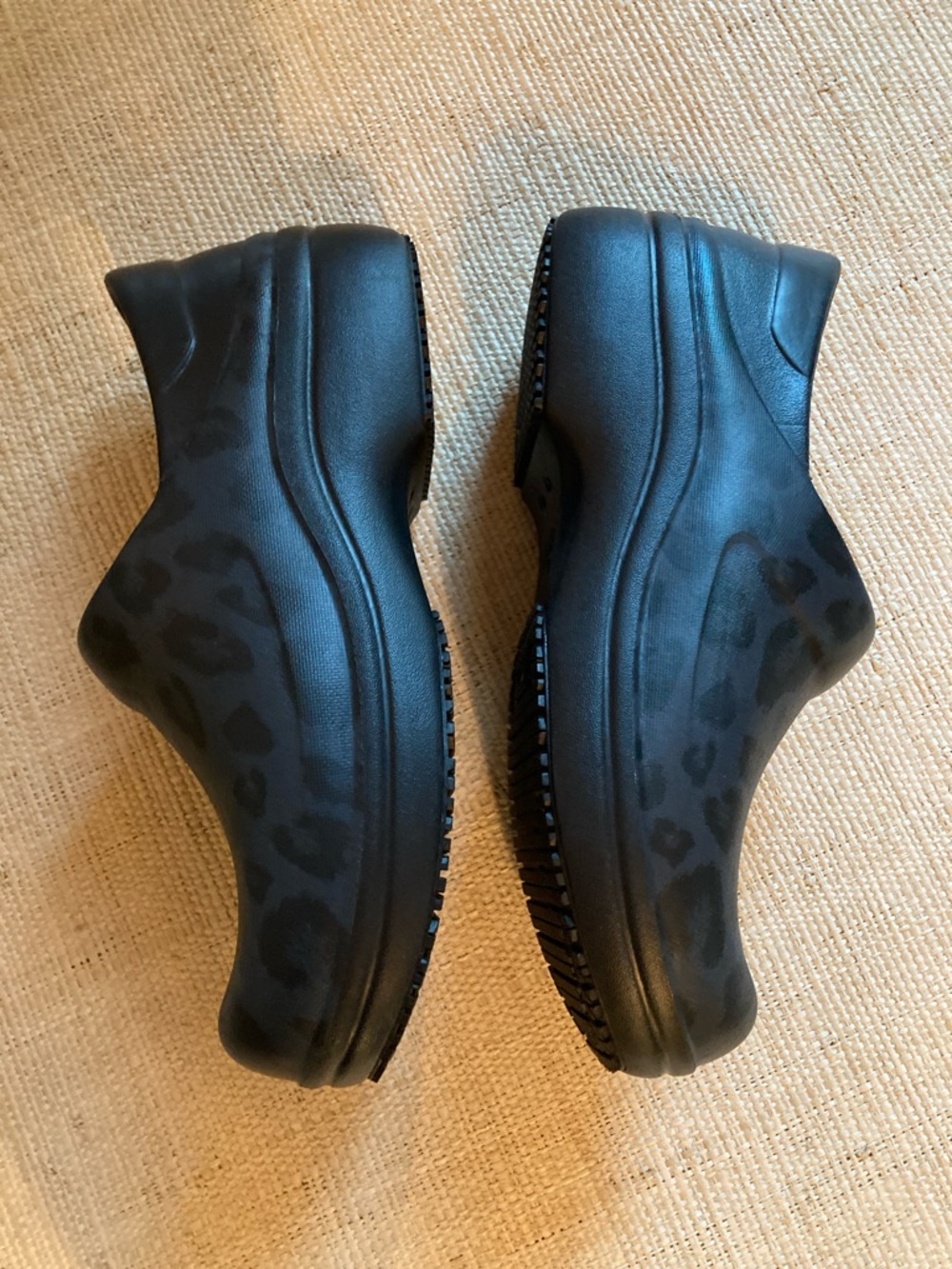 CROCS Black Leopard Print Slip-On Clogs - Picture 2 of 5